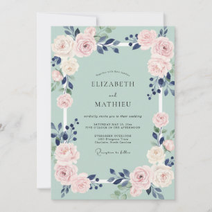 Indigo Blush Peach Painted Wedding Invitation