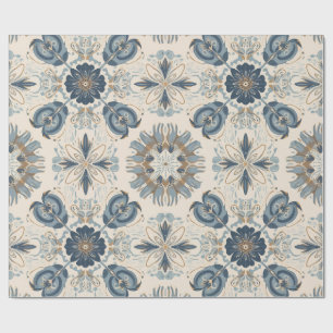 Indigo Boho Floral Mandalas  Wrapping Paper