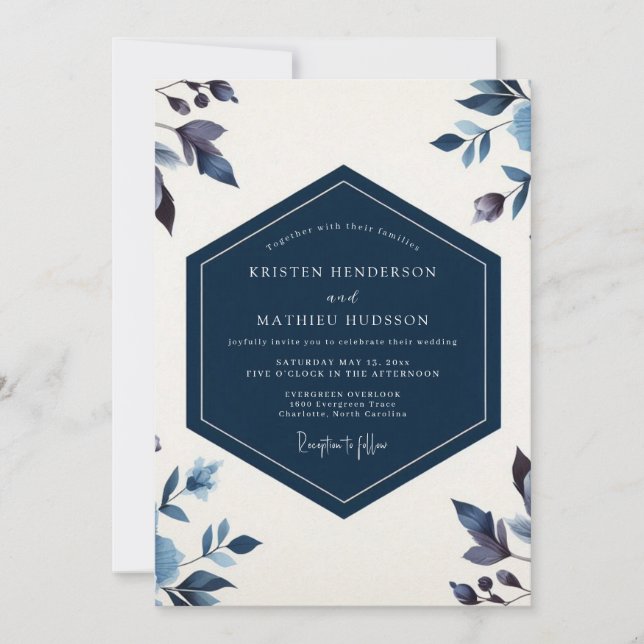 Indigo Botanical Romance Wedding Invitation (Front)