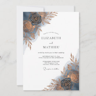 Indigo Brushstroke Bloom Wedding Invitation