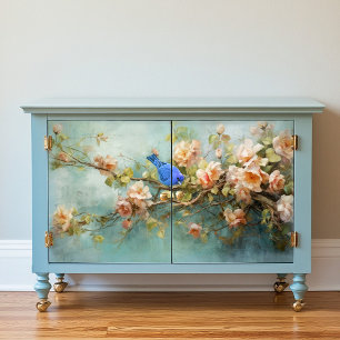 Indigo Bunting Bird and Flowers Decoupage Paper