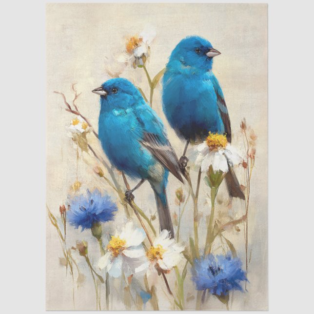 Indigo Bunting Bluebird Wildflower Tissue Paper (Front)