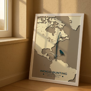 Indigo Bunting Migration Map – Minimalist Vintage Poster