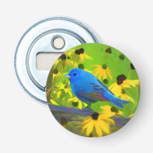 Indigo Bunting Painting - Original Bird Art Bottle Opener
