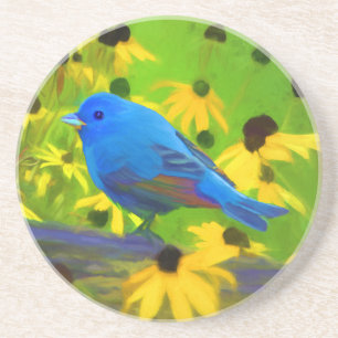 Indigo Bunting Painting - Original Bird Art Coaster