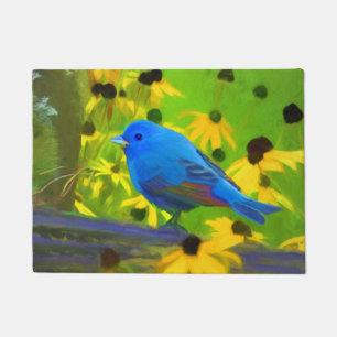 Indigo Bunting Painting - Original Bird Art Doormat