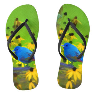 Indigo Bunting Painting - Original Bird Art Jandals