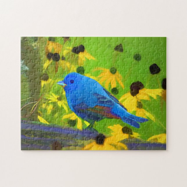 Indigo Bunting Painting - Original Bird Art Jigsaw Puzzle (Horizontal)
