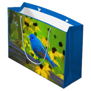 Indigo Bunting Painting - Original Bird Art Large Gift Bag