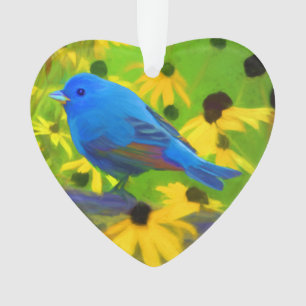 Indigo Bunting Painting - Original Bird Art Ornament