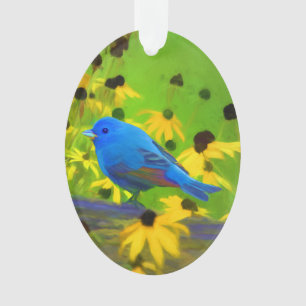 Indigo Bunting Painting - Original Bird Art Ornament