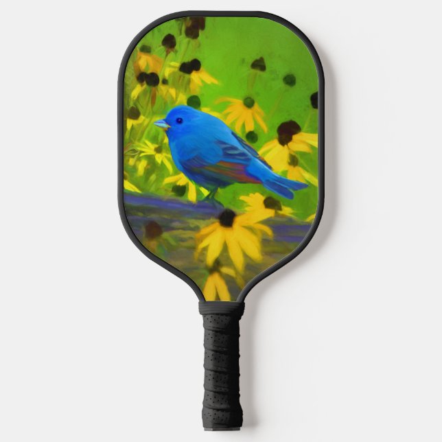 Indigo Bunting Painting - Original Bird Art Pickleball Paddle (Front)