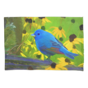 Indigo Bunting Painting - Original Bird Art Pillowcase