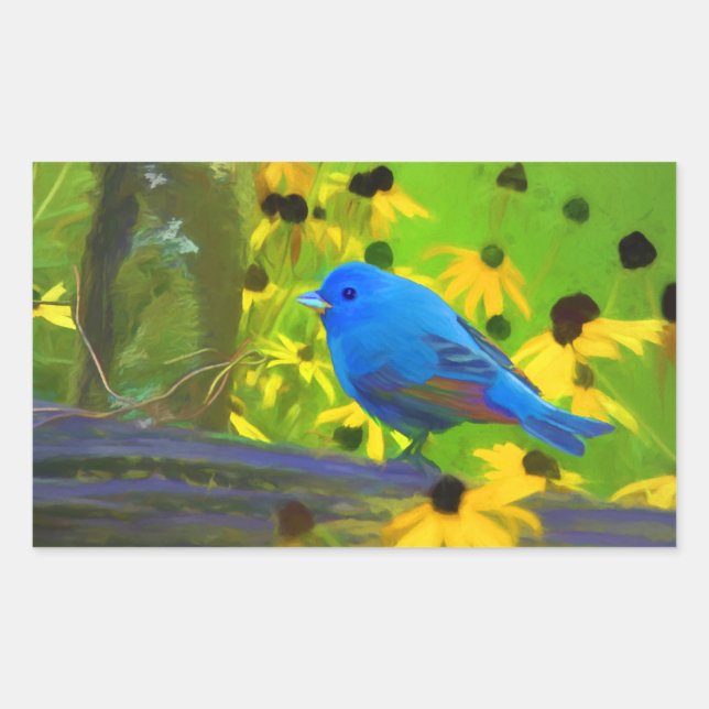 Indigo Bunting Painting - Original Bird Art Rectangular Sticker (Front)