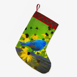 Indigo Bunting Painting - Original Bird Art Small Christmas Stocking