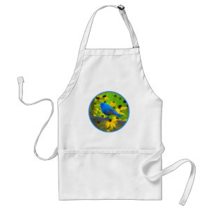 Indigo Bunting Painting - Original Bird Art Standard Apron
