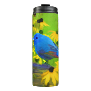 Indigo Bunting Painting - Original Bird Art Thermal Tumbler