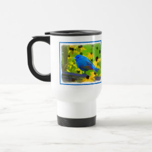 Indigo Bunting Painting - Original Bird Art Travel Mug