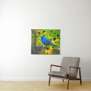 Indigo Bunting Painting - Original Wild Bird Art Tapestry