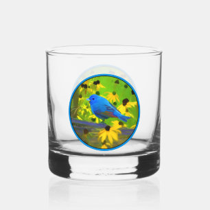 Indigo Bunting Painting - Original Wild Bird Art Whiskey Glass