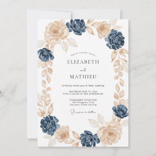 Indigo Champagne Formal Rose Wedding Invitation