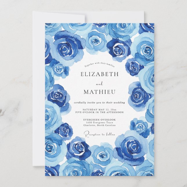 Indigo Cornflower Bloom Wedding Invitation (Front)