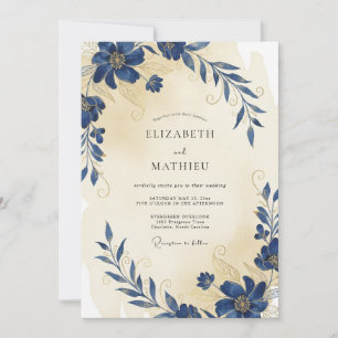 Indigo Cream Anemone Wedding Invitation