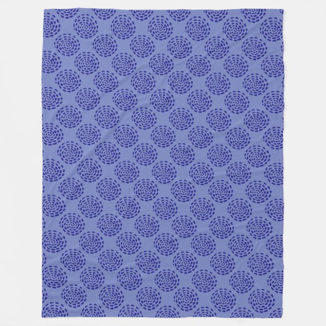 Indigo dark blue striped circle pattern on blue fleece blanket (Front)