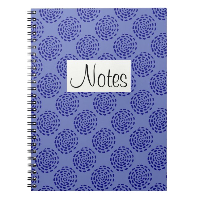 Indigo dark blue striped circle pattern on blue spiral notebook (Front)