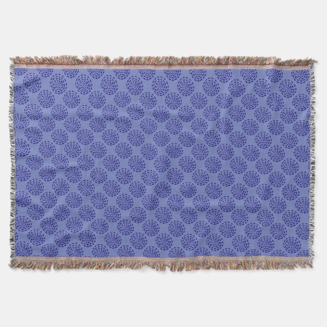 Indigo dark blue striped circle pattern on blue throw blanket (Front)