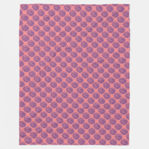 Indigo dark blue striped circle pattern on pink fleece blanket