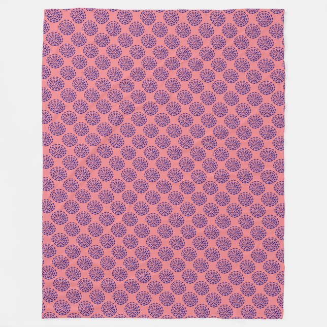 Indigo dark blue striped circle pattern on pink fleece blanket (Front)