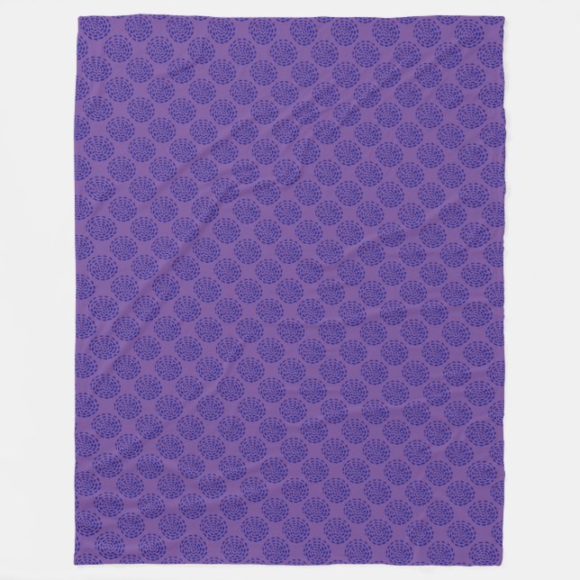 Indigo dark blue striped circle pattern on purple fleece blanket (Front)