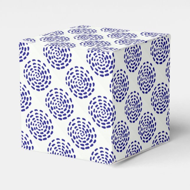 Indigo dark blue striped circle pattern on white favour box (Front Side)