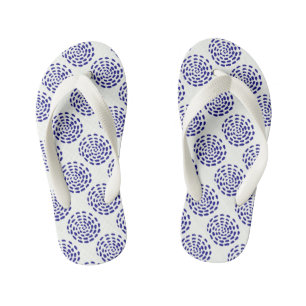 Indigo dark blue striped circle pattern on white kid's jandals