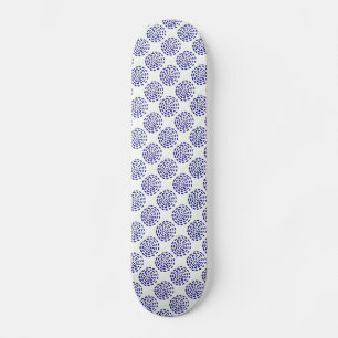 Indigo dark blue striped circle pattern on white skateboard