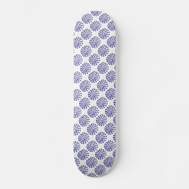 Indigo dark blue striped circle pattern on white skateboard (Front)