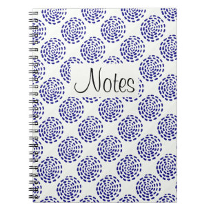 Indigo dark blue striped circle pattern on white spiral notebook