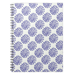 Indigo dark blue striped circle pattern on white spiral notebook