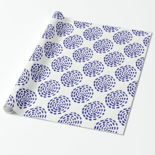 Indigo dark blue striped circle pattern on white wrapping paper