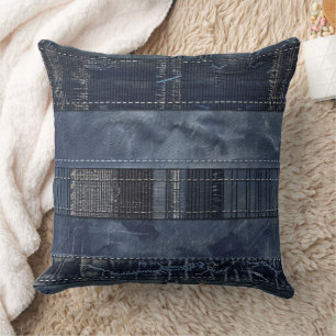 Indigo Denim Patchwork Seamless Pattern (2) Cushion