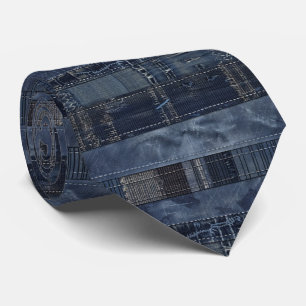 Indigo Denim Patchwork Seamless Pattern (2) Tie