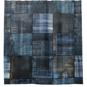 Indigo Denim Patchwork Seamless Pattern Shower Curtain