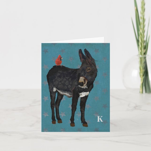 INDIGO DONKEY & CARDINAL Monogram Notecard (Front)