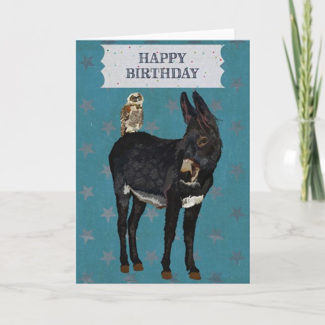 INDIGO DONKEY & OWL Birthday Card (Front)
