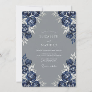 Indigo Dramatic Floral Wedding Invitation