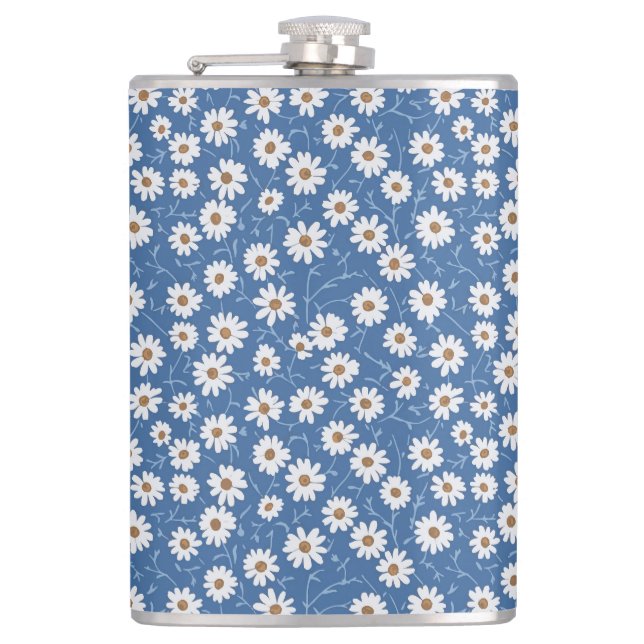 Indigo Dream Daisies Hip Flask (Front)