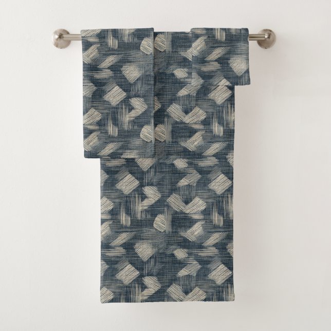 Indigo Dreams Unleashed Shibori Japanese Bath Towel Set (Insitu)