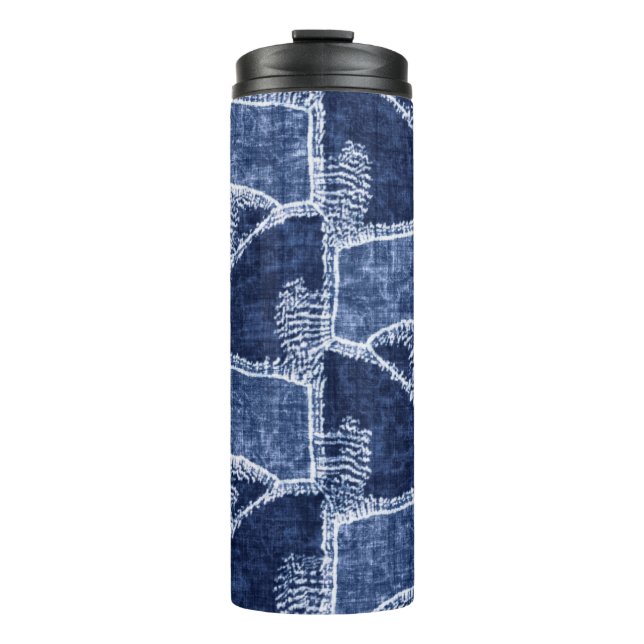 Indigo-Dyed Effect Textured Checked Patchwork Grap Thermal Tumbler (Front)