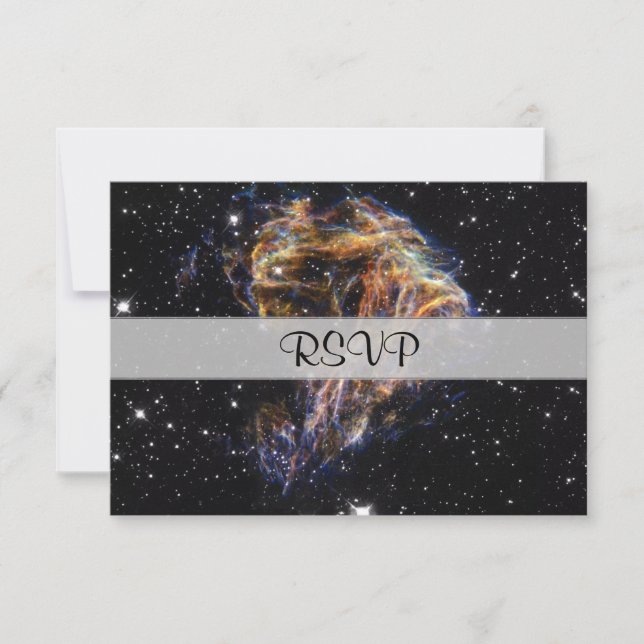 Indigo Edged Stellar Debris Cloud RSVP Card (Front)
